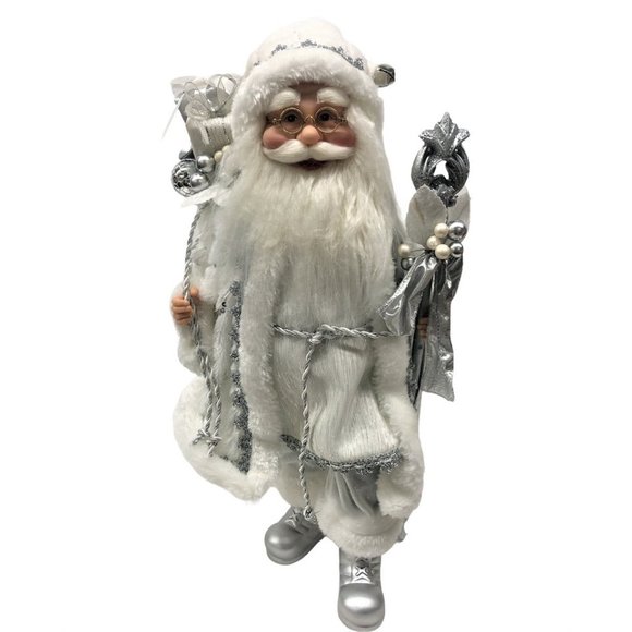 Unbranded Other - Santa Large Christmas Decoration Silver Staff & Gift Bag 18 Inches Tall
